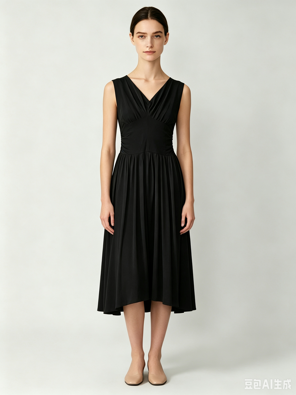 Soft Draped Sleeveless Midi Slip Dress