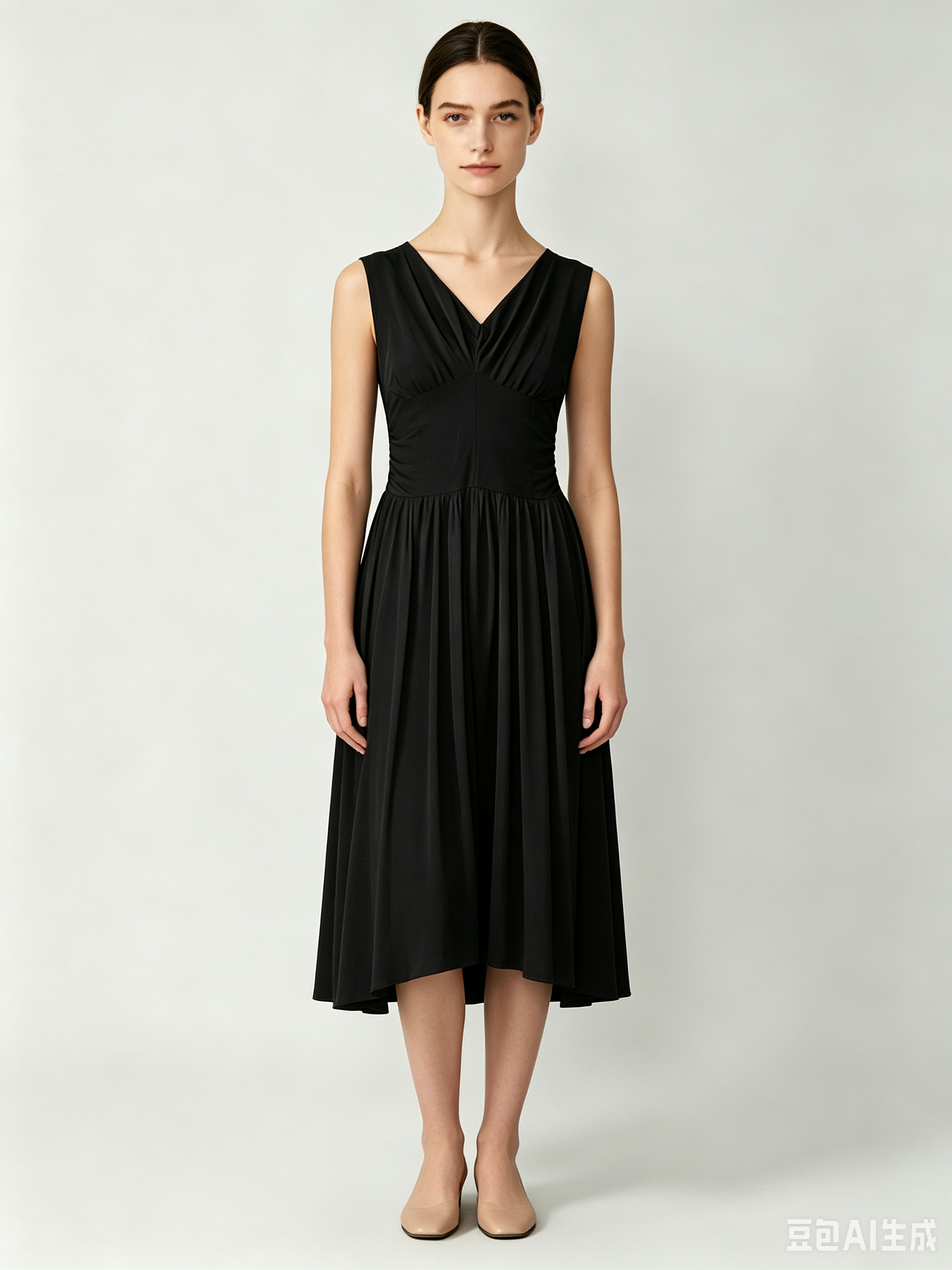 Soft Draped Sleeveless Midi Slip Dress