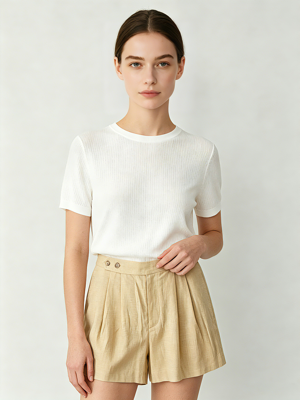 Premium Linen Ladies Pleated Shorts